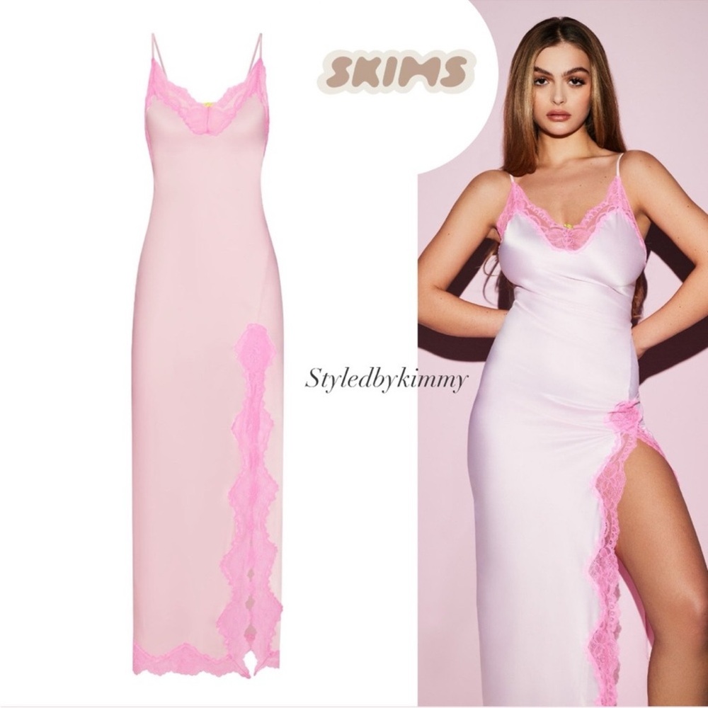 SKIMS Pink Lace-Trim Slip Dress - Picture 5 of 7